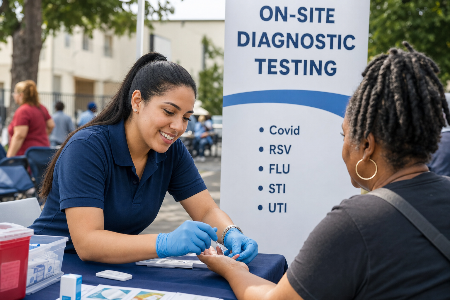 Medical diagnostic outreach booth with on-site testing