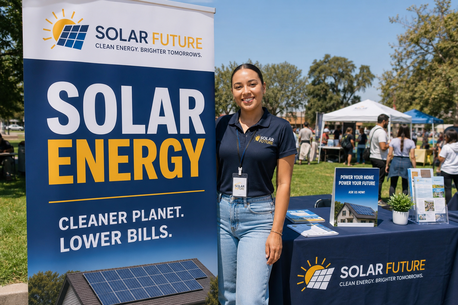 Solar energy enrollment event with branded kiosk banner