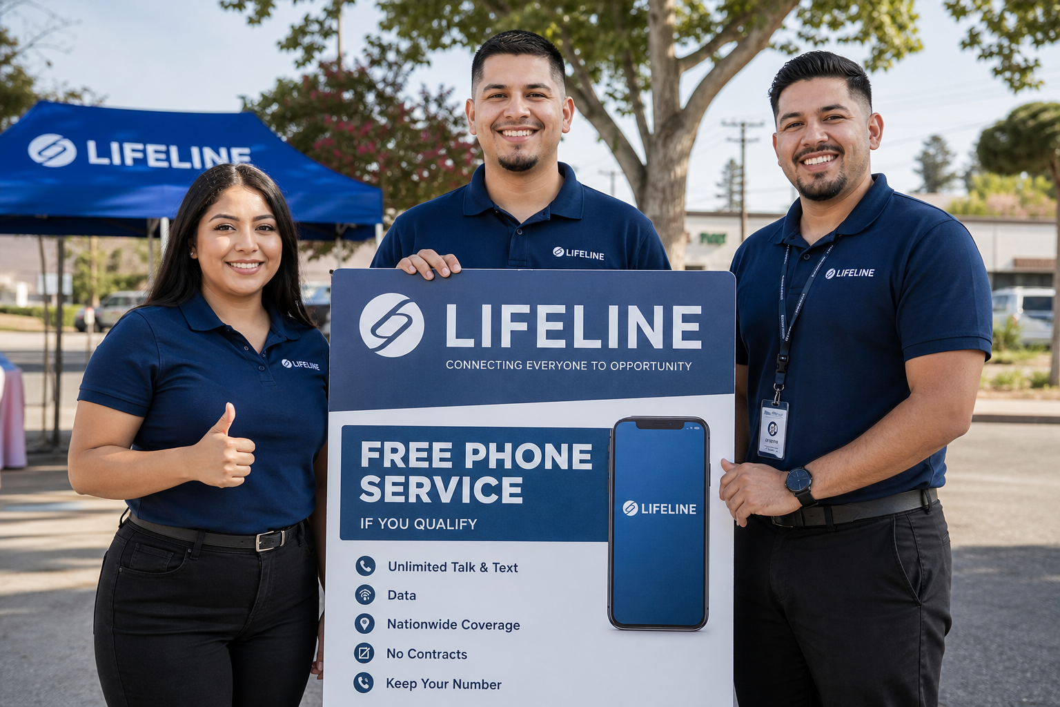 Lifeline Marketing Group LLC branded booth with agents distributing free phones